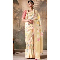 Cream Silk Embroidered Designer Wear Saree - 10527194471