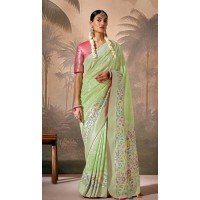 Pista Green Silk Embroidered Designer Wear Saree - 10527194472