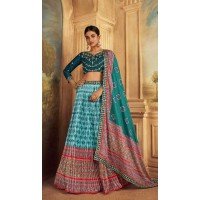 Sky Blue Gaji Silk Sequins Work Traditional Lehenga Choli - 10528194476