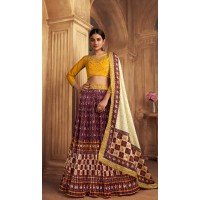 Wine Gaji Silk Sequins Work Traditional Lehenga Choli - 10528194477