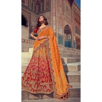 Red And Orange Art Silk Weaving Work Wedding Wear Lehenga Choli - 10529194482