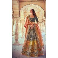 Grey Art Silk Weaving Work Wedding Wear Lehenga Choli - 10529194483