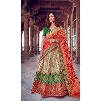 Cream Art Silk Weaving Work Wedding Wear Lehenga Choli - 10529194485