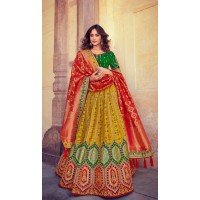 Yellow Green Art Silk Weaving Work Wedding Wear Lehenga Choli - 10529194486