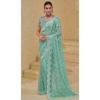 Rama Blue Banarasi Tuscany Resham Work Designer Wear Saree - 10530194488