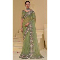 Mehendi Green Banarasi Tuscany Resham Work Designer Wear Saree - 10530194495