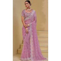 Pink Banarasi Tuscany Resham Work Designer Wear Saree - 10530194497