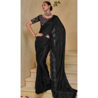 Banarasi Tuscany Sequins Work Designer Wear Saree In Black - 10530194502