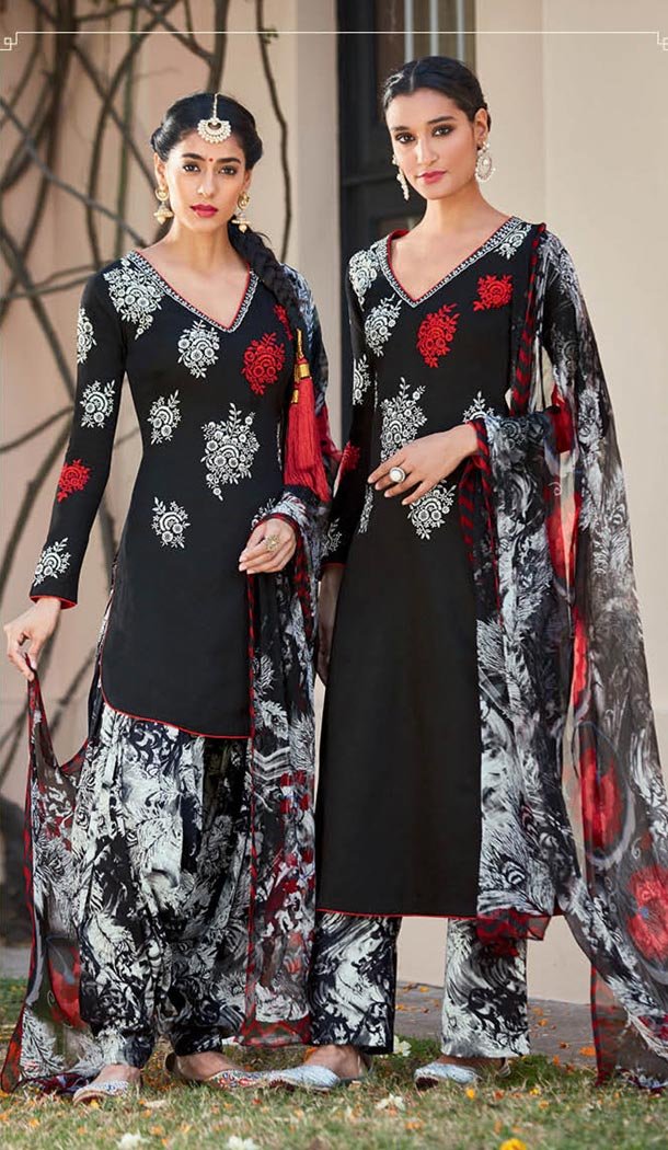 Black Cotton Punjabi Suits Online Shopping FH409466014 Heena Style