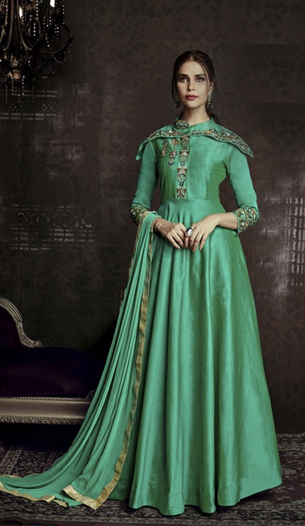 green colour party wear gown