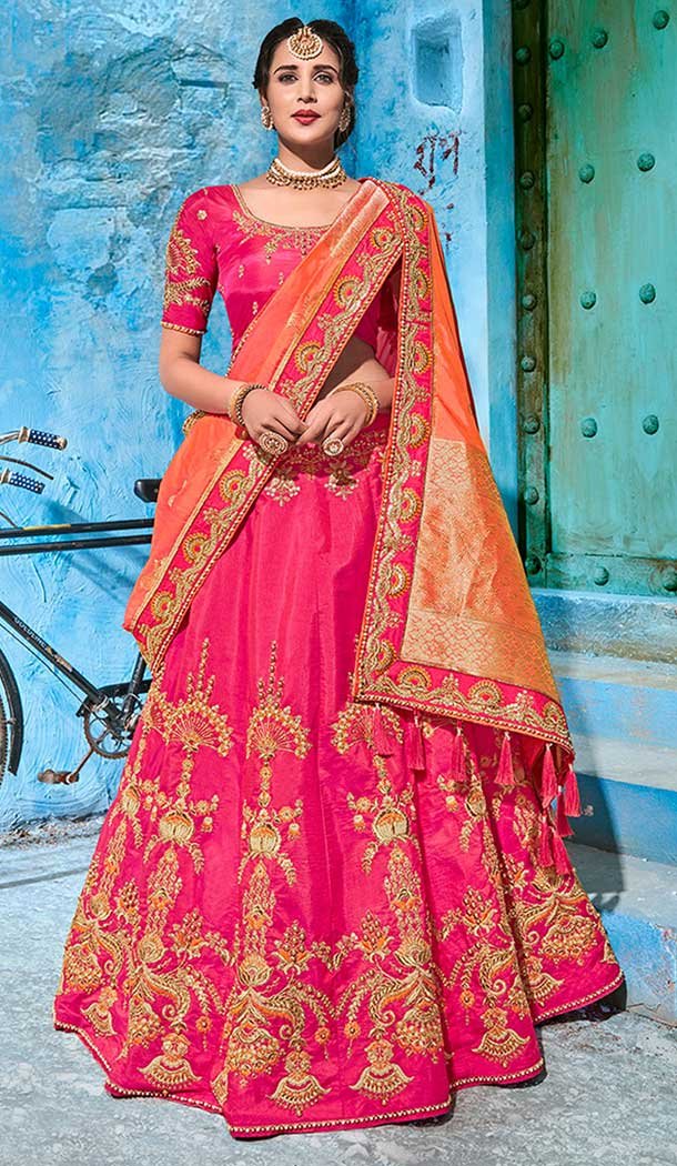 rani color wedding lehenga