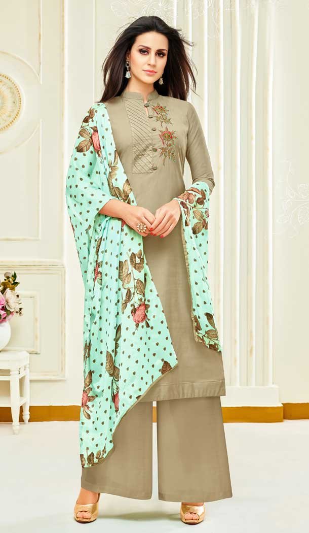 party wear silk plazo suit