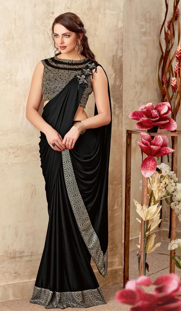 Black color party wear saree hotsell