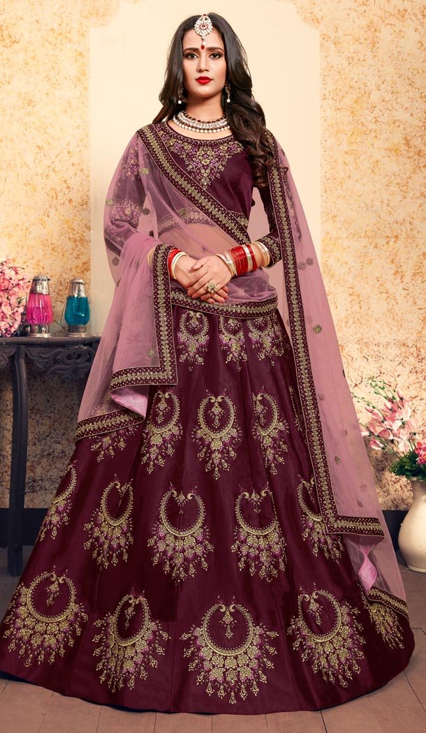 wine colour lehenga