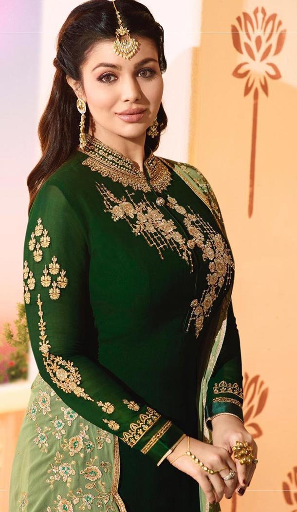 Dark Green Color Georgette Bollywood Celebrity Aysha Takia Salwar Kameez