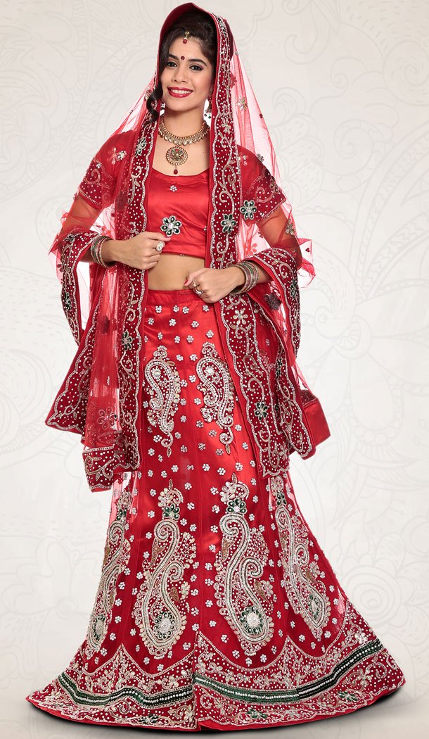 Red Color Net Bridal Wedding Designer Lehenga Choli - 219525241