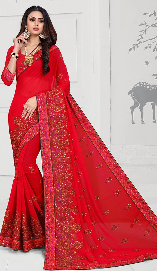red sarees party wear