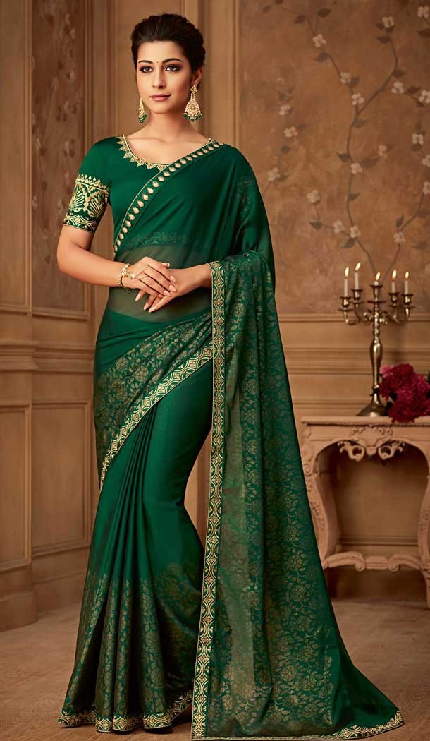 green colour party wear sarees