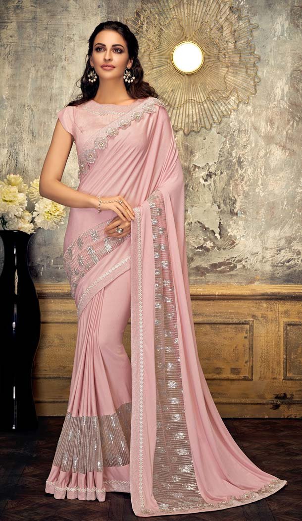 baby pink party wear saree