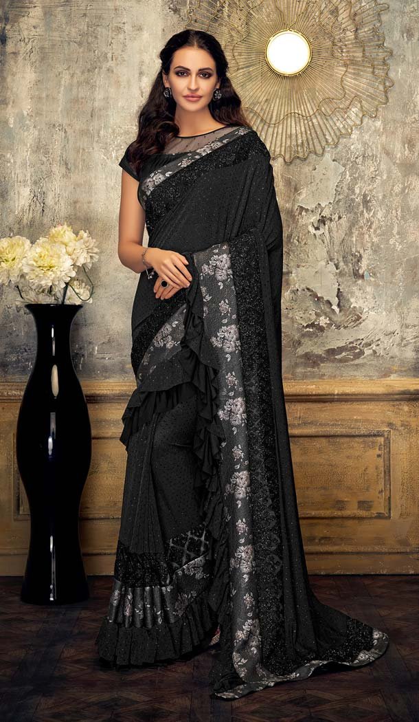 black color party wear saree