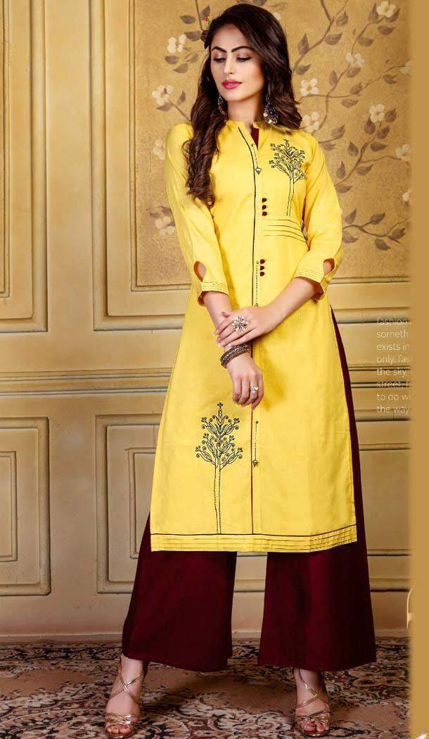 yellow palazzo with kurti