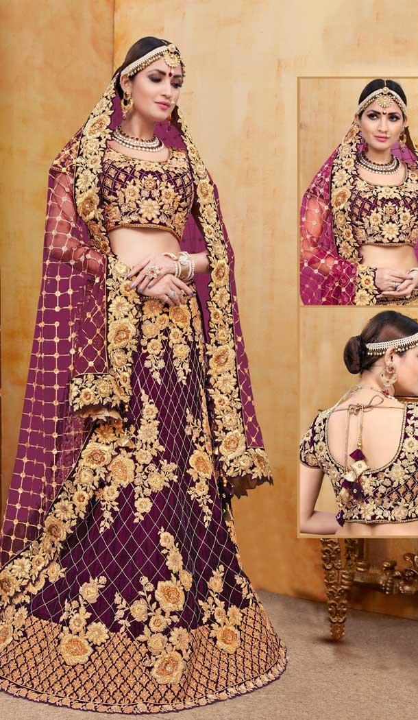 Majesty Purple Color Velvet Bridal Wedding Lehenga Choli