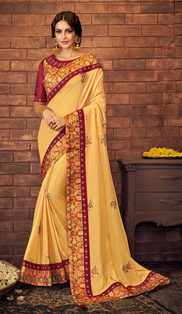 Yellow Color Silk Georgette Party Wear Traditional Saree Blouse