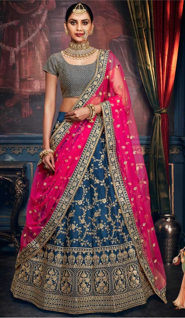 Lovely Blue Color Silk Designer Wedding Ladies Lehenga Choli