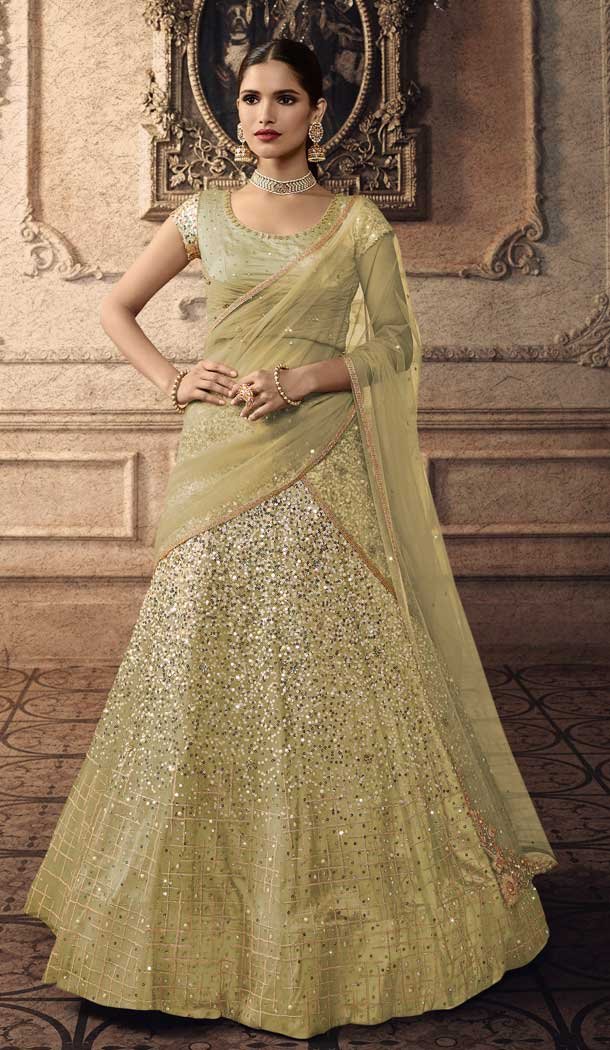 Wedding Function War Green Color Silk Embroidered Lehenga Choli