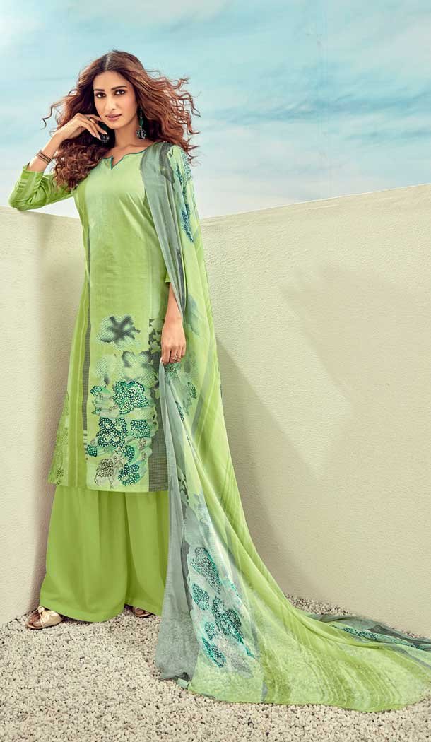 Buy Green Digital Printed Work Cotton Palazzo Suit Online