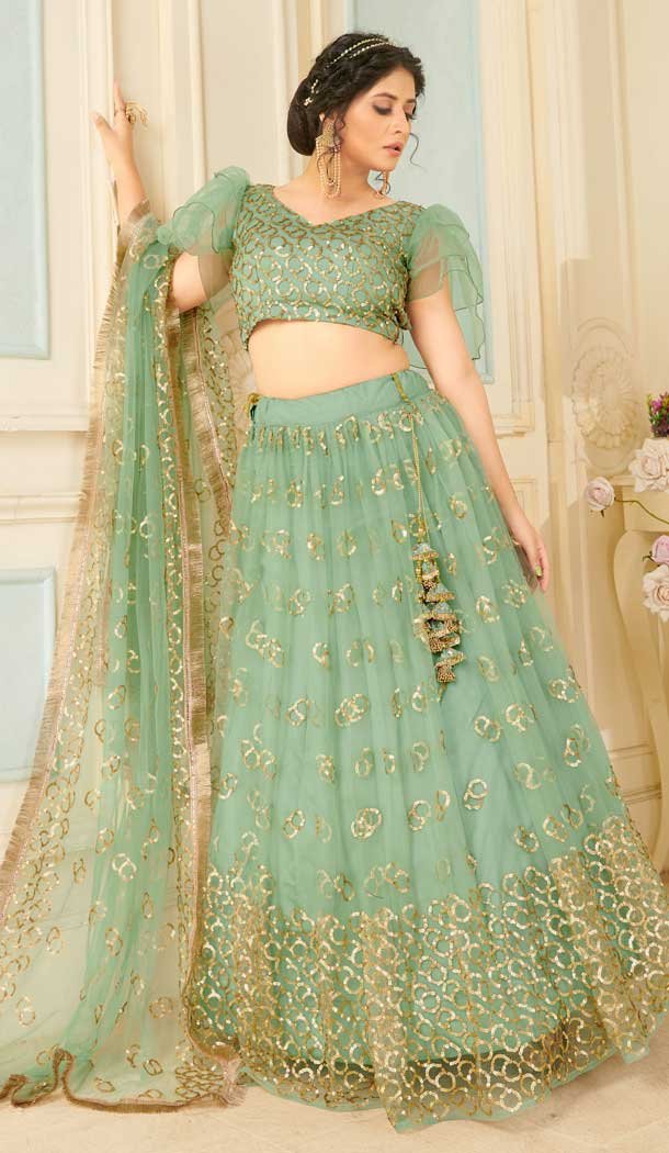 Sea Green Net Party Wear Lehenga Choli - Indian Cloth Store