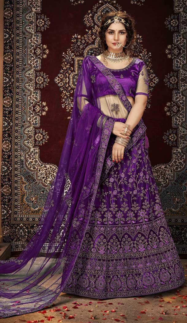 Purple Colour Party Wear Lehenga Choli in Net Fabric.