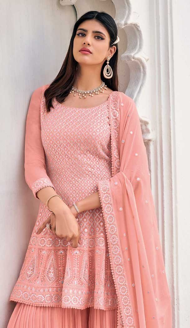 peach color sharara dress