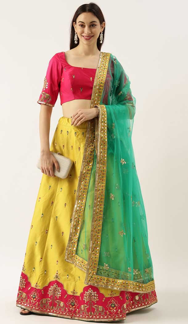 yellow ikkat lehenga