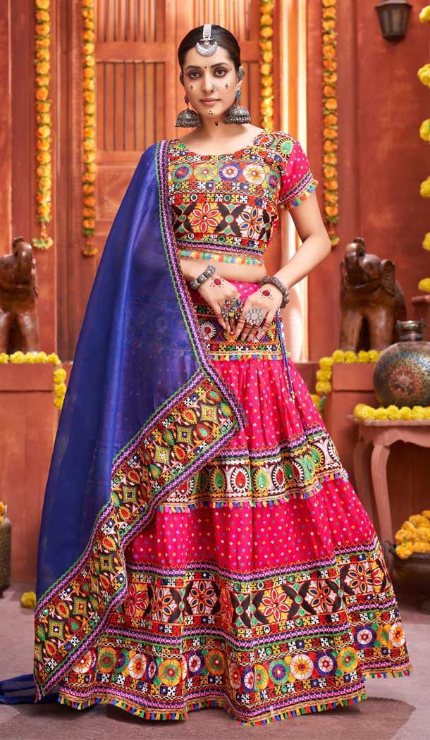 Chic Pink Color Cotton Silk Navratri Festive Wear Plus Size Lehenga Choli 111916228 Heena Style