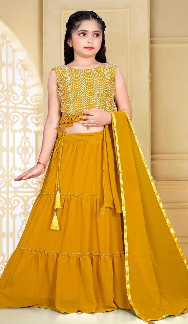 Yellow Georgette Embroidery With Girls Party Wear Lehenga Choli 4473154850