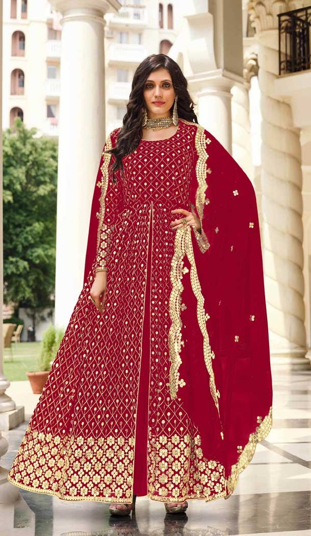 Red Color Sequence Work Georgette Party Wear Anarkali Salwar Suit  -4514155111 - Heena Style