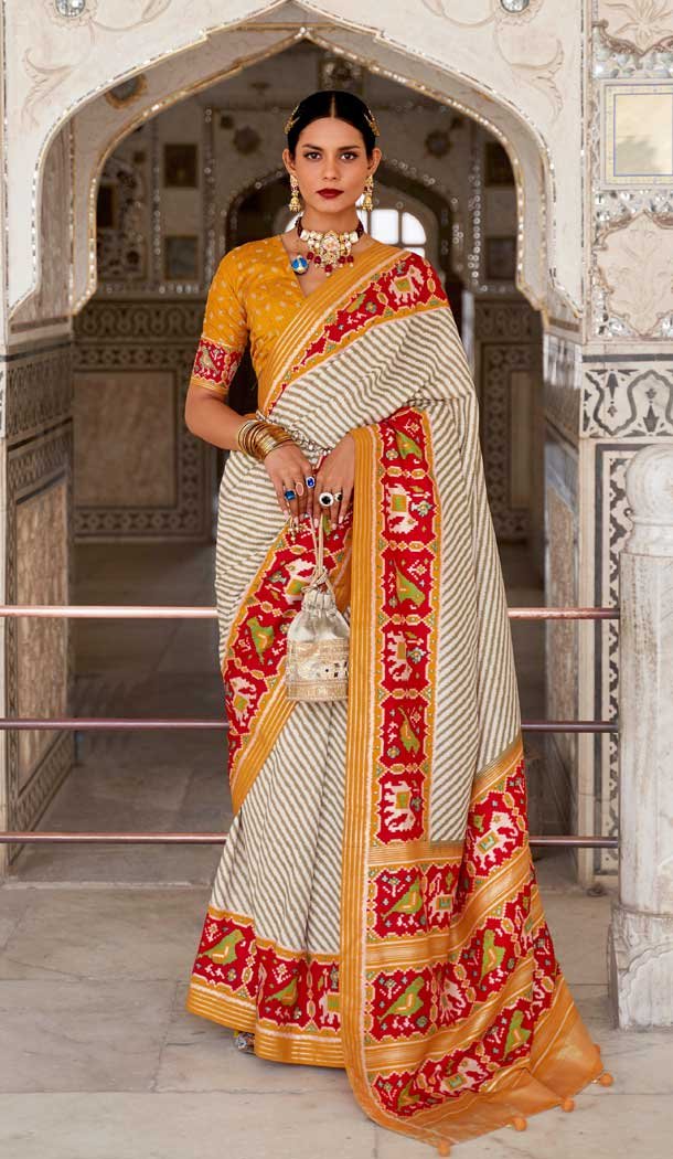 Off white red saree best sale