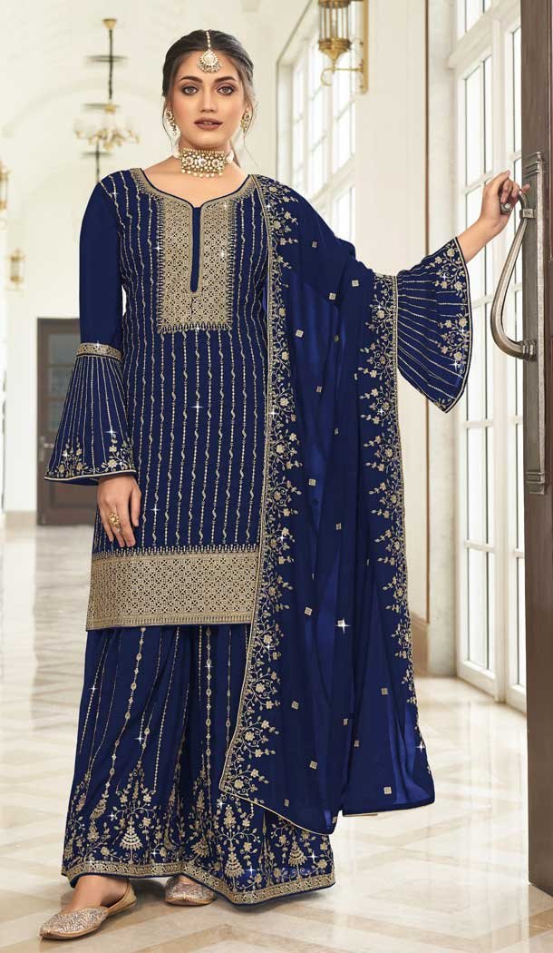 Navy blue palazzo suit hotsell