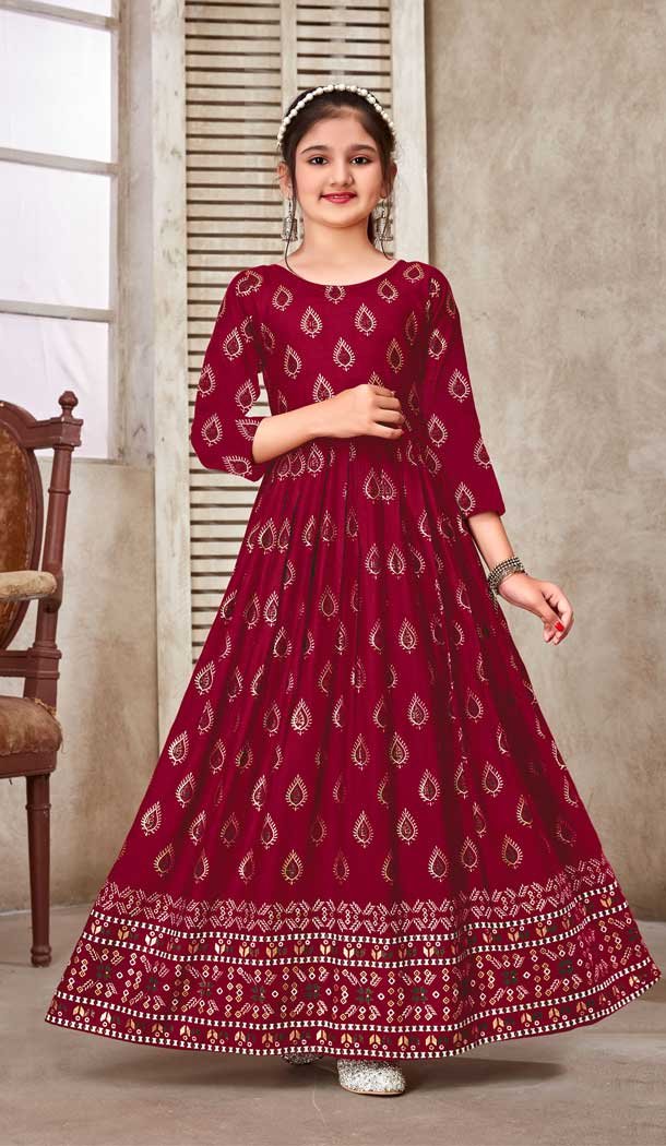 Maroon fashion color long dress