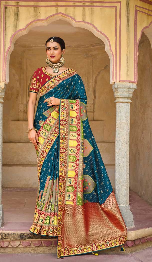 Azure Blue Dola store Silk Embroidered Saree-Indian Saree-Wedding Saree