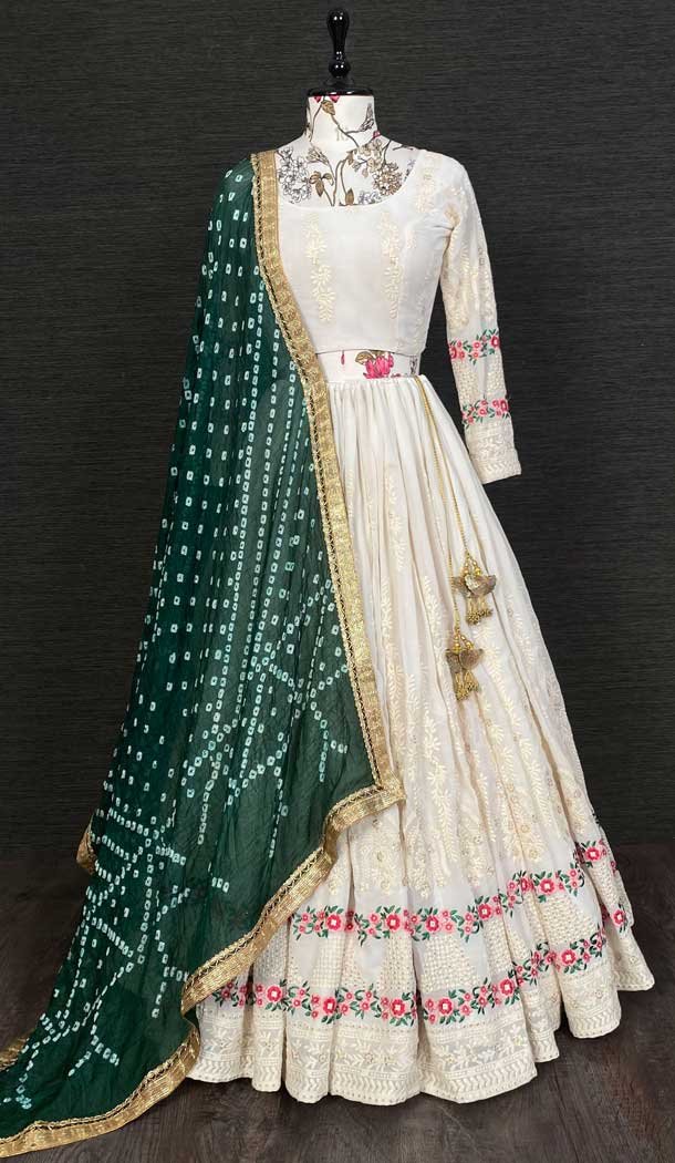 White And online green Taffeta silk Lehenga choli With Embroidery Work And Pearl Work And Dupatta With Silk Lehenga Choli For Women PartyWear Soli