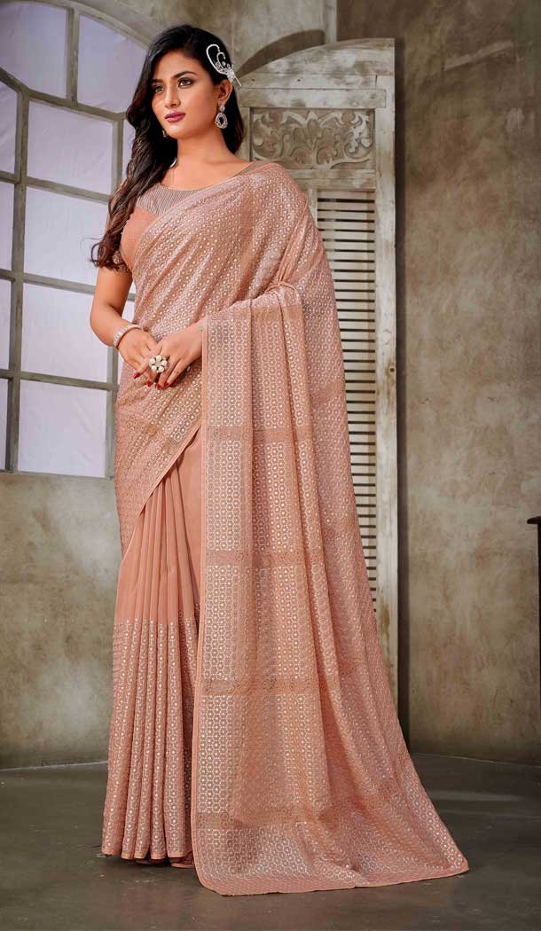 Peach color party wear saree best sale