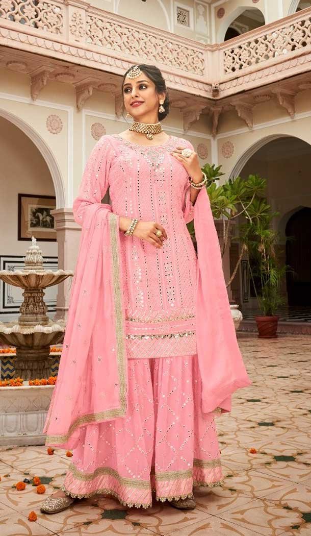 Pink Salwar kameez readymade with lace online and patchwork