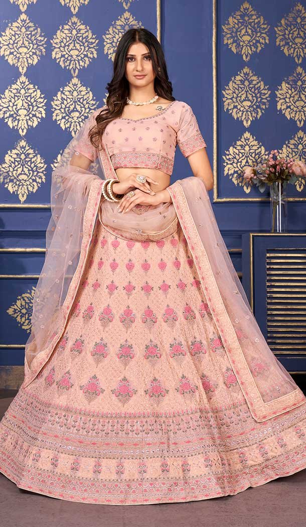 Peach color Designer Satin Silk Lehenga top Choli Wedding Wear Lehenga Choli Party Wear Fancy Lehenga Function Wear Lehenga for Reception wear