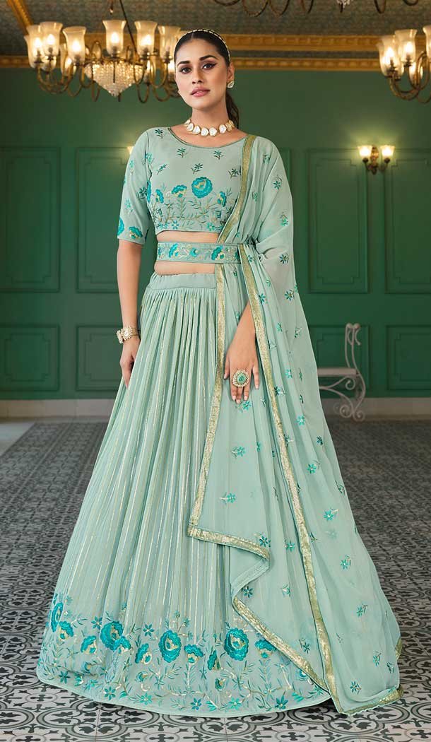 Pista Green And White Combition Designer Lehengha Choli,Party Wear outlet Lehengha Choli,Wedding Collection Stunning Looking Lehengha Choli