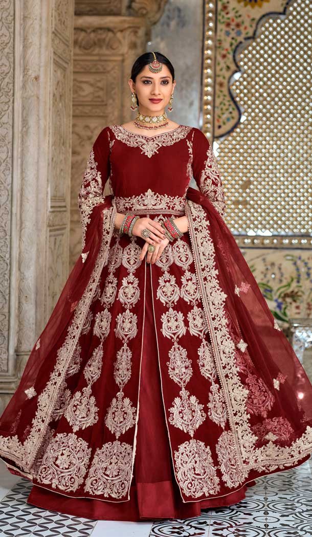 Designer Red Velvet Sarara hot Suit Thread Work Wedding Mehendi Sangeet Traditional Indian Dress Indo-Western Outfit