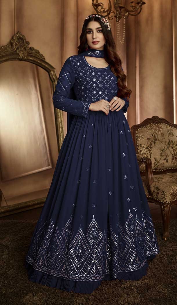 Blue Colour Party Wear Salwar Kameez Pant Suit Indian Pakistani Wedding Wear Georgette Embroidery Work Eid popular Style Suits