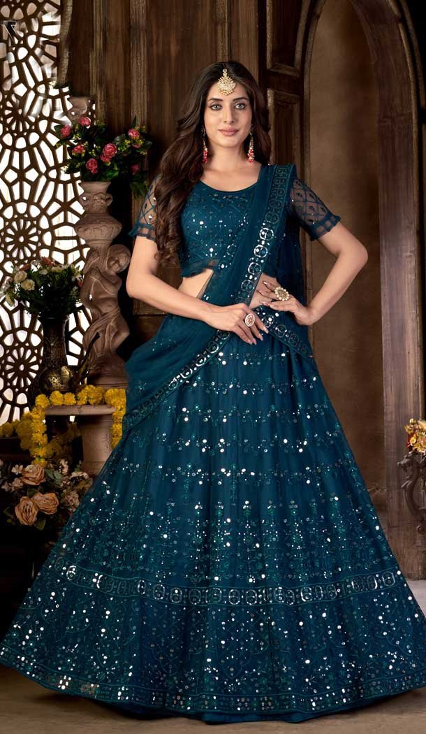 Royal Blue Embroidery Sequence work lehenga choli for women or girls party wear and hot wedding wear designer lehenga choli, Functional Lehenga