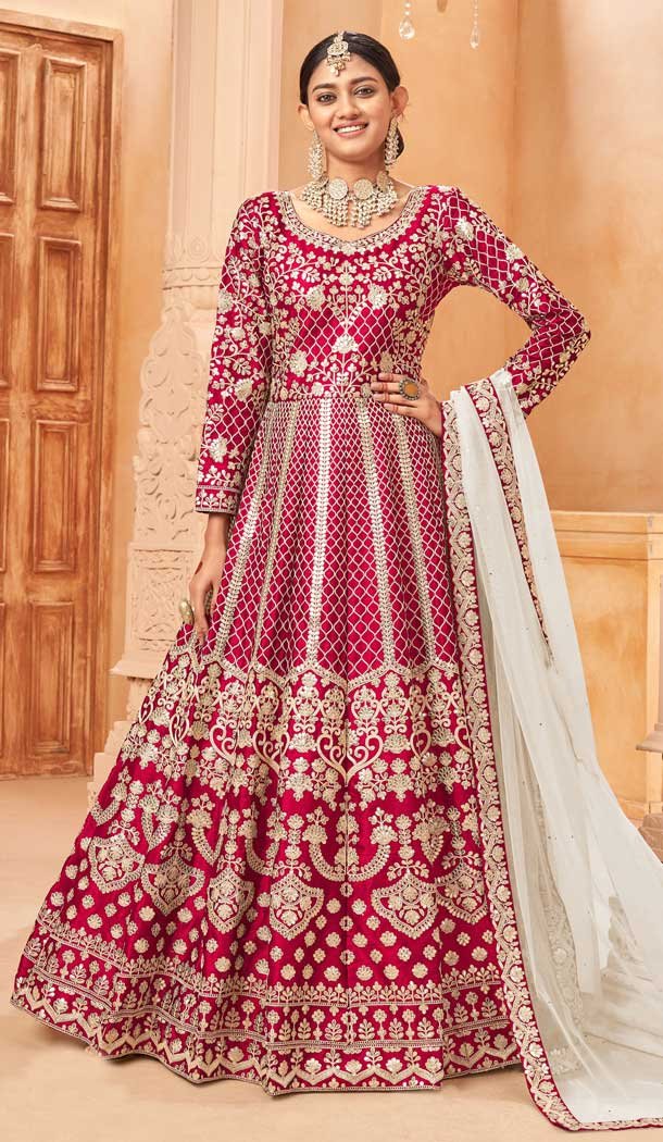 Size 44 Salwar Kameez Churidar Mauve Pink sale and Red Floral Embroidery